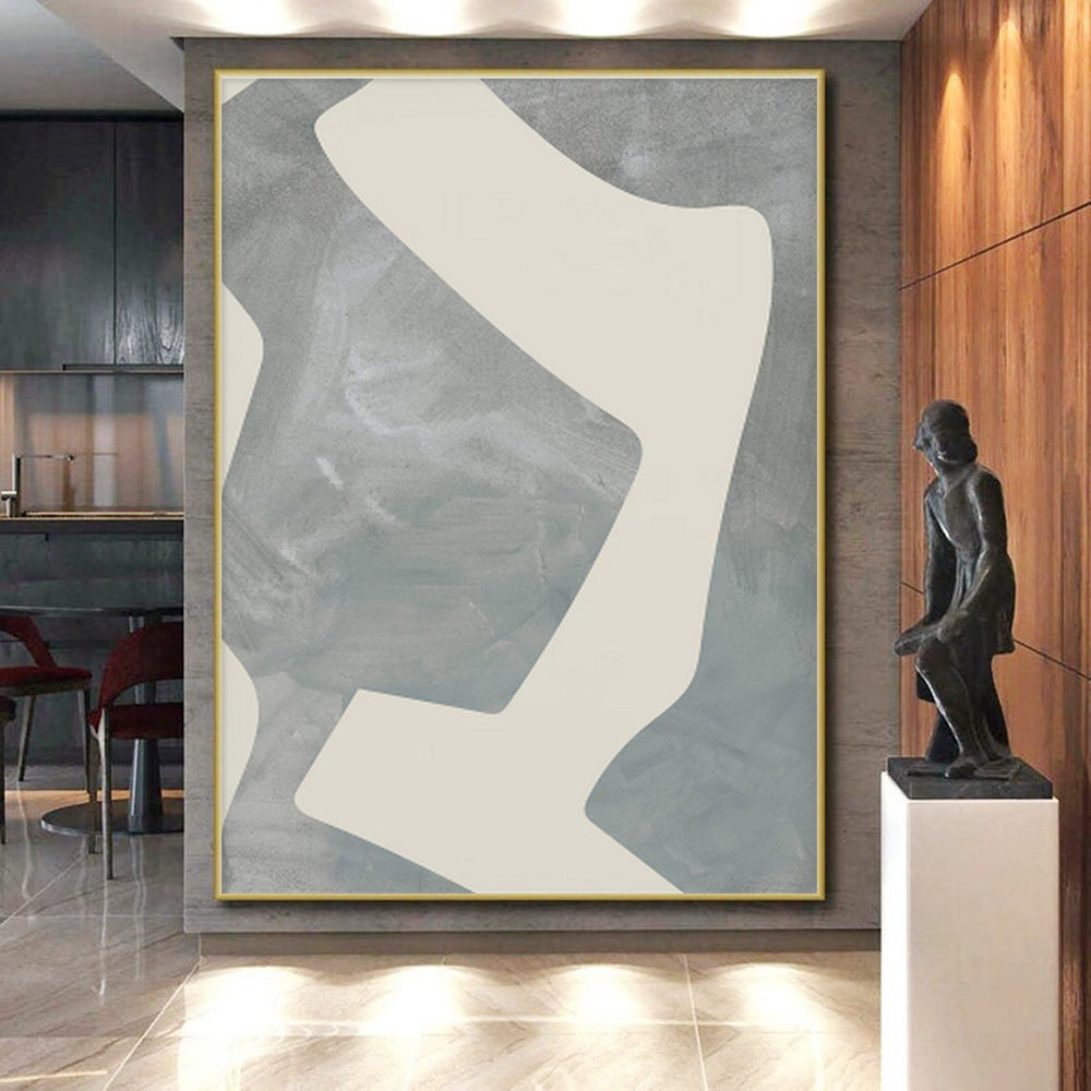 Unique Abstract Art Gray & Beige Geometric Abstract, Large Contemporary Wall Art HS447