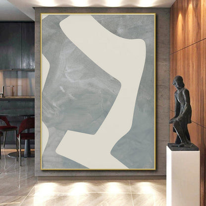 Unique Abstract Art Gray & Beige Geometric Abstract, Large Contemporary Wall Art HS447