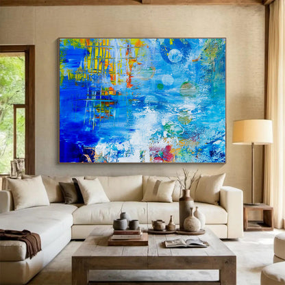 Big Size Blue, Yellow and Red Abstract Surreal Painting WB105