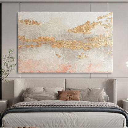 Oversized Canvas Art Gold, Pink and Gray Abstract Textured Painting WB106