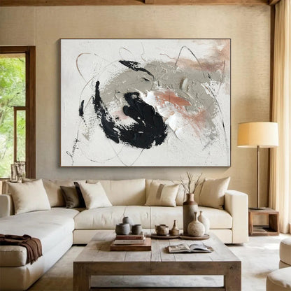 Hand Painted Art with Gray, Black, White and Beige Colors, Textured Abstract Theme HS473