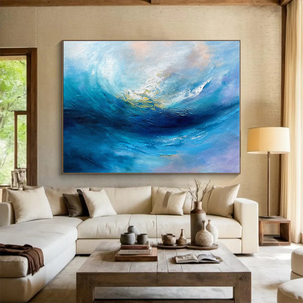 Large Size Blue and Purple Abstract Ocean Wave Painting WB071