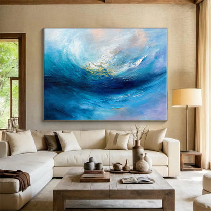 Large Size Blue and Purple Abstract Ocean Wave Painting WB071