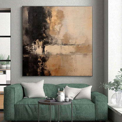 Unique Abstract Art Black & Beige Textured Abstract, Large Contemporary Wall Art HS367