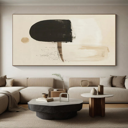 Handmade Art Black & Beige Minimalist Abstract Shape Art HS374