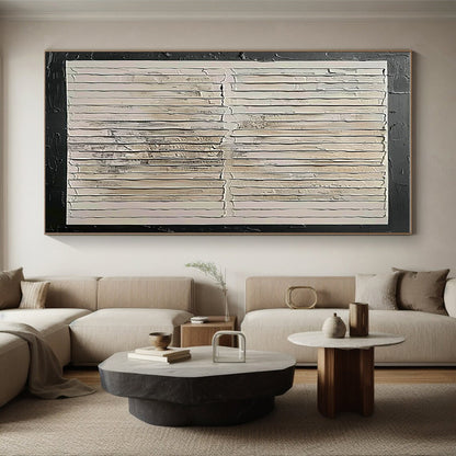Handmade Art Beige and Black Textured Abstract Painting On Canvas HS815