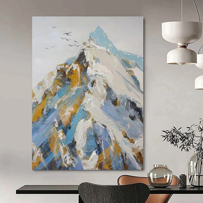 Blue, Gold, White Abstract Mountain Art For Living Room and Study WS417