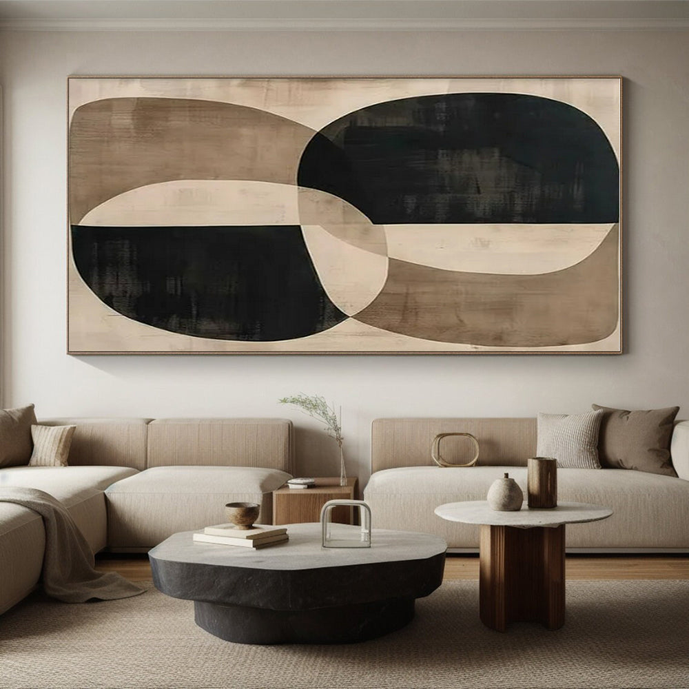 Unique Abstract Art Black, Beige, and Brown Geometric Abstract Painting HS599