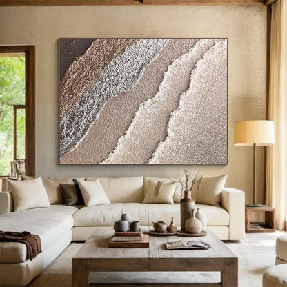 Hand-Painted Beige, Gray, and Brown Textured Layered Abstract Painting For Sale HS009