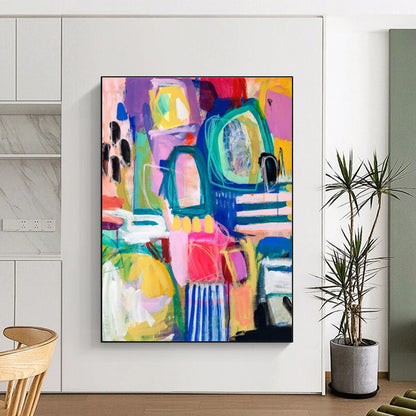 Hand-Painted Multicolor Gestural Abstract, Acrylic Modern Art Painting HS296