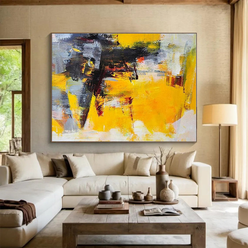 Big Size Yellow, Gray and Black Abstract Expressionist Painting WB101