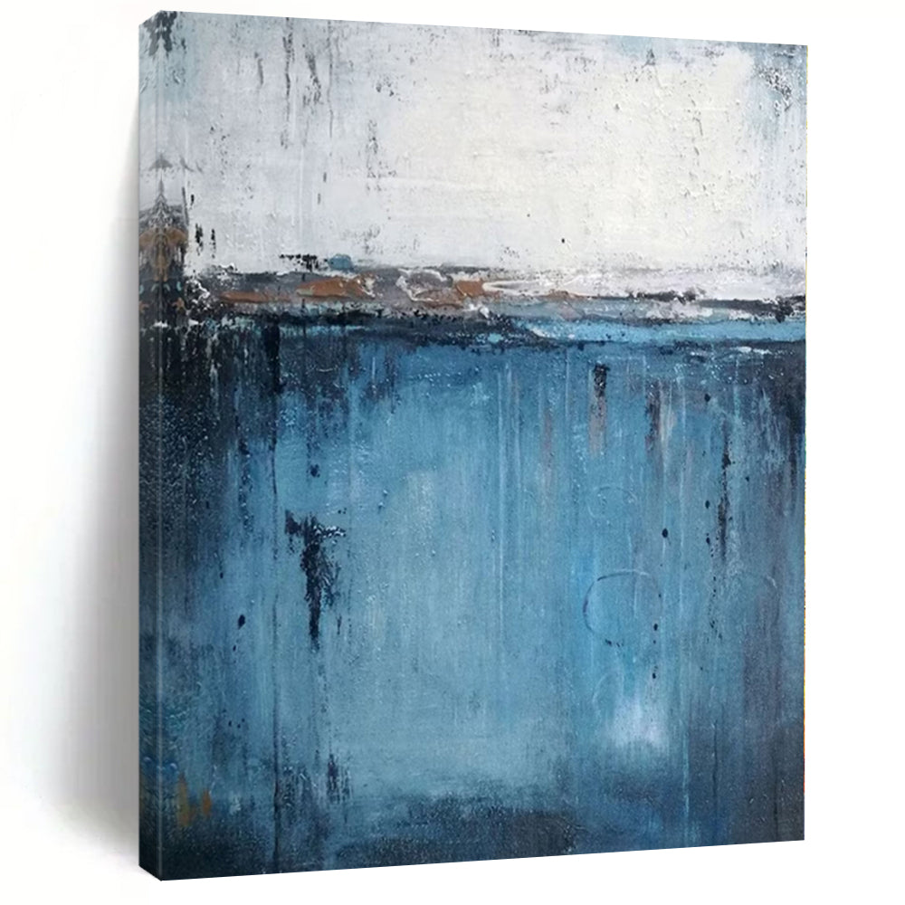 Large Size Blue and White Abstract Dripping Seaside Painting For Sale HS094