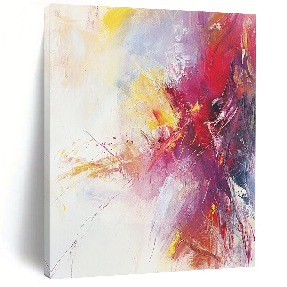 Oversized Abstract Wall Art Red, Yellow, and Purple Abstract Expressive Painting For Sale HS169
