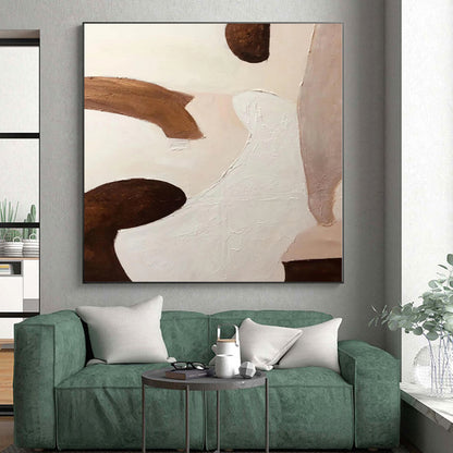 Hand-Painted Brown, White, and Beige Abstract Shape Painting For Sale HS040