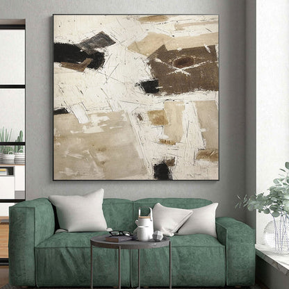 Hand Painted Art Beige & Black Textured Abstract, Acrylic Modern Art Paintings HS320