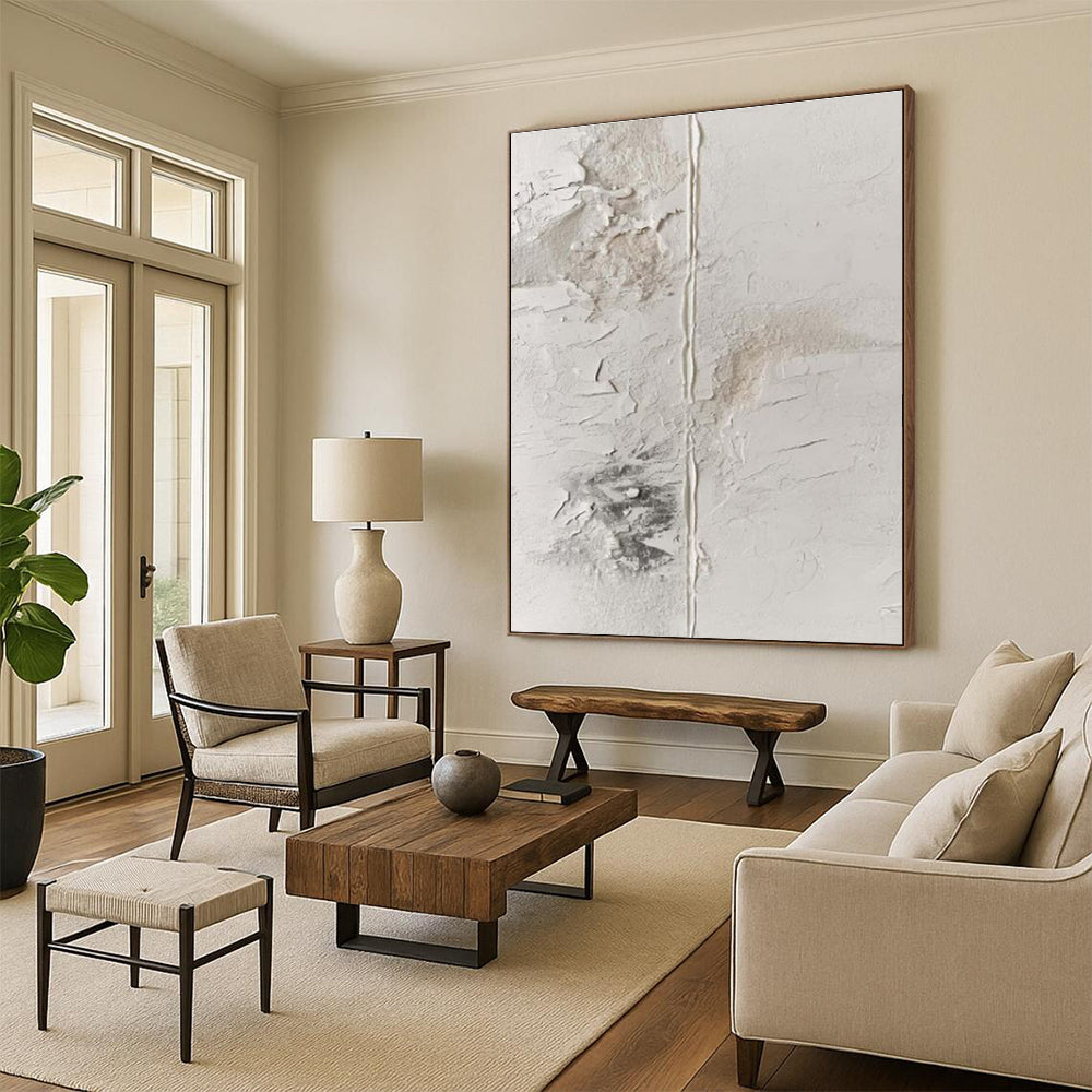 Hand-Painted White & Gray Textured Abstract, Acrylic Modern Art Painting HS327