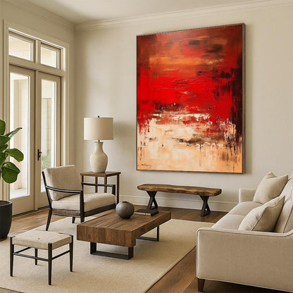 Hand-Painted Art with Red, Brown, Beige and Black Colors, Abstract Landscape Theme HS461
