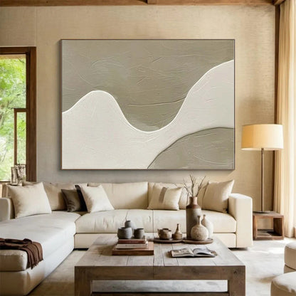 Minimalist Canvas Art Beige and White Textured Abstract Painting On Canvas HS812