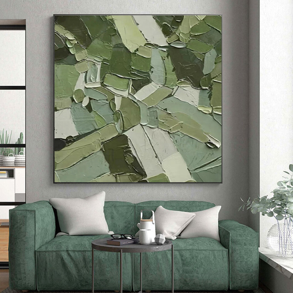 Unique Abstract Art Green Geometric Abstract, Large Contemporary Wall Art HS342