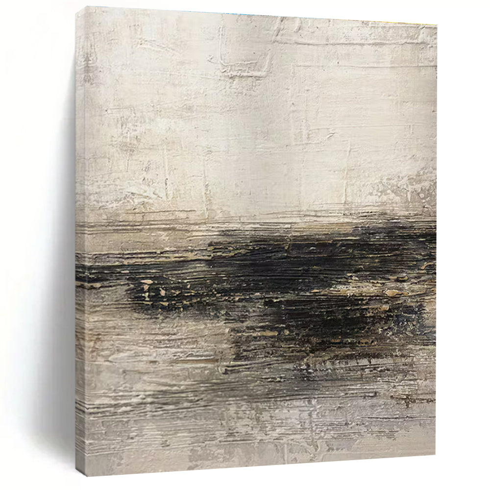Handmade Art Neutral Tones with Black Textured Abstract Art HS635