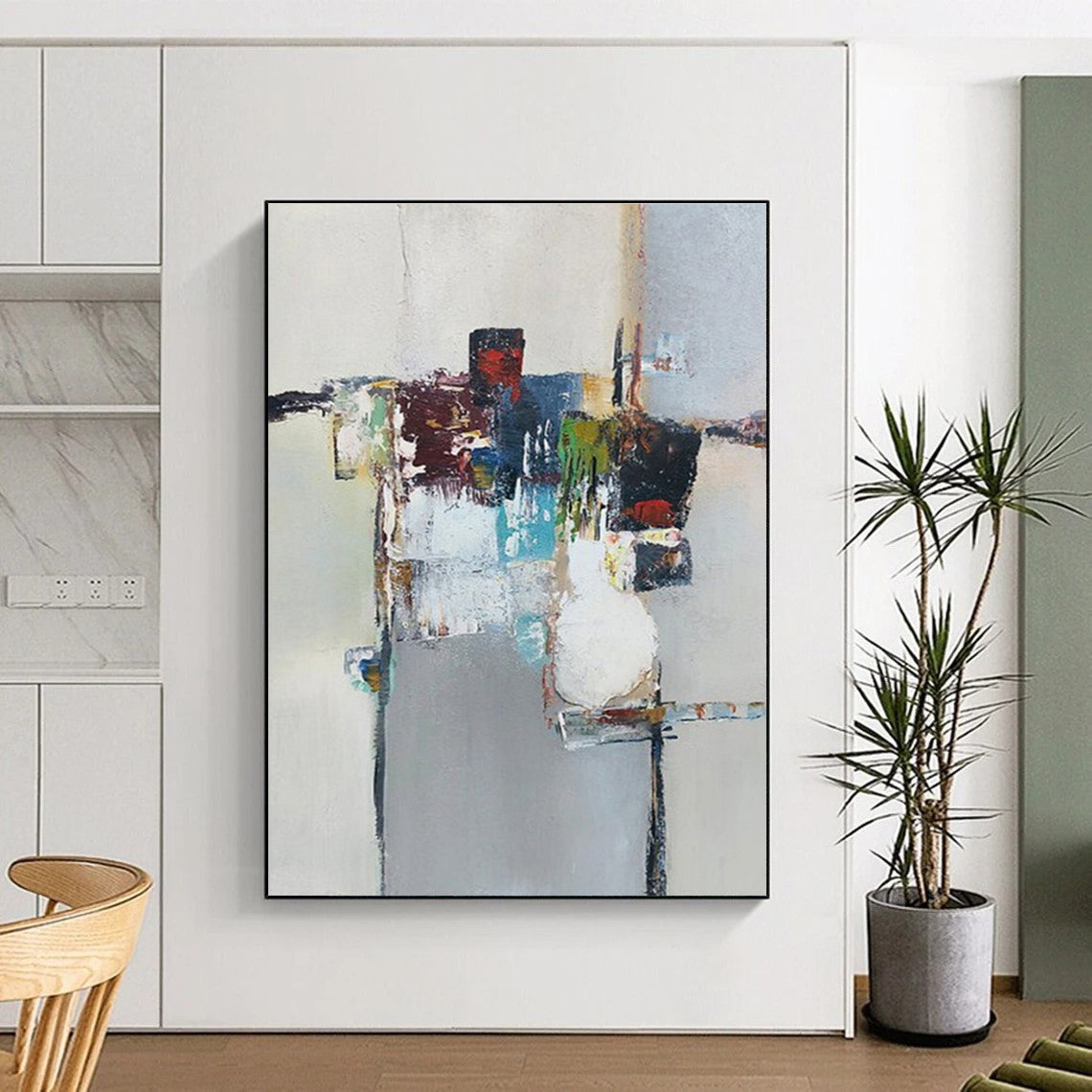 Hand Painting Large Size Modern Art Acrylic with Colorful Geometric Shapes - Large Painting In Living Room HS510