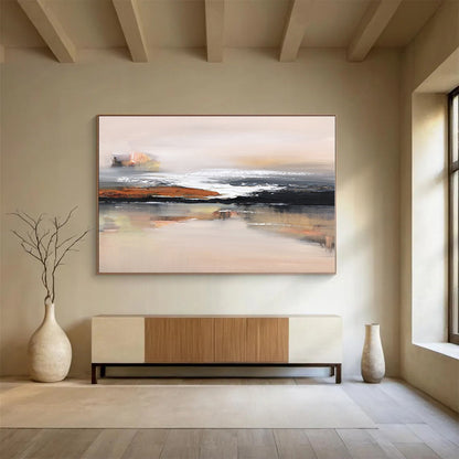 Huge Size Beige, Brown and Black Abstract Landscape Painting WB157