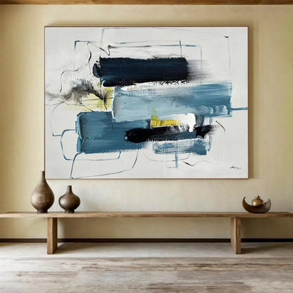 Modern Art Acrylic: Blue Black and Yellow Abstract Painting WB353