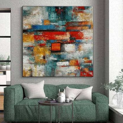 Hand Painted Art Multicolor Geometric Abstract Painting On Canvas HS771