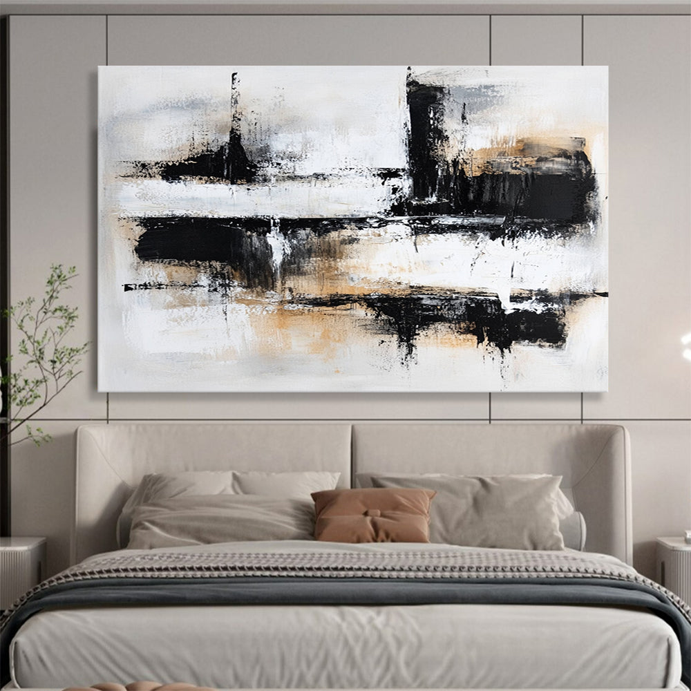 Contemporary Abstract Art with Black, White and Beige Colors, Urban Abstract Theme WB306