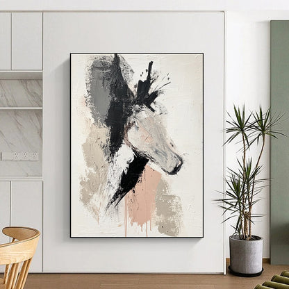Unique Abstract Art Gray, Black, and Beige Abstract Horse Painting For Sale HS143