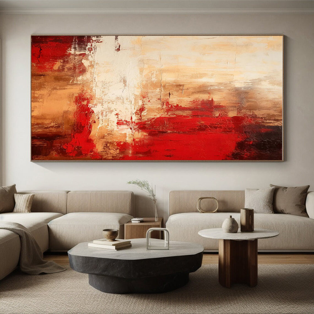 Gaint Canvas Art Red & Beige Textured Abstract, Oversized Abstract Wall Art HS460