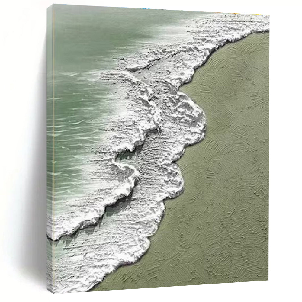 Green and White Textured Coastal Abstract Painting For Sale Online WS477