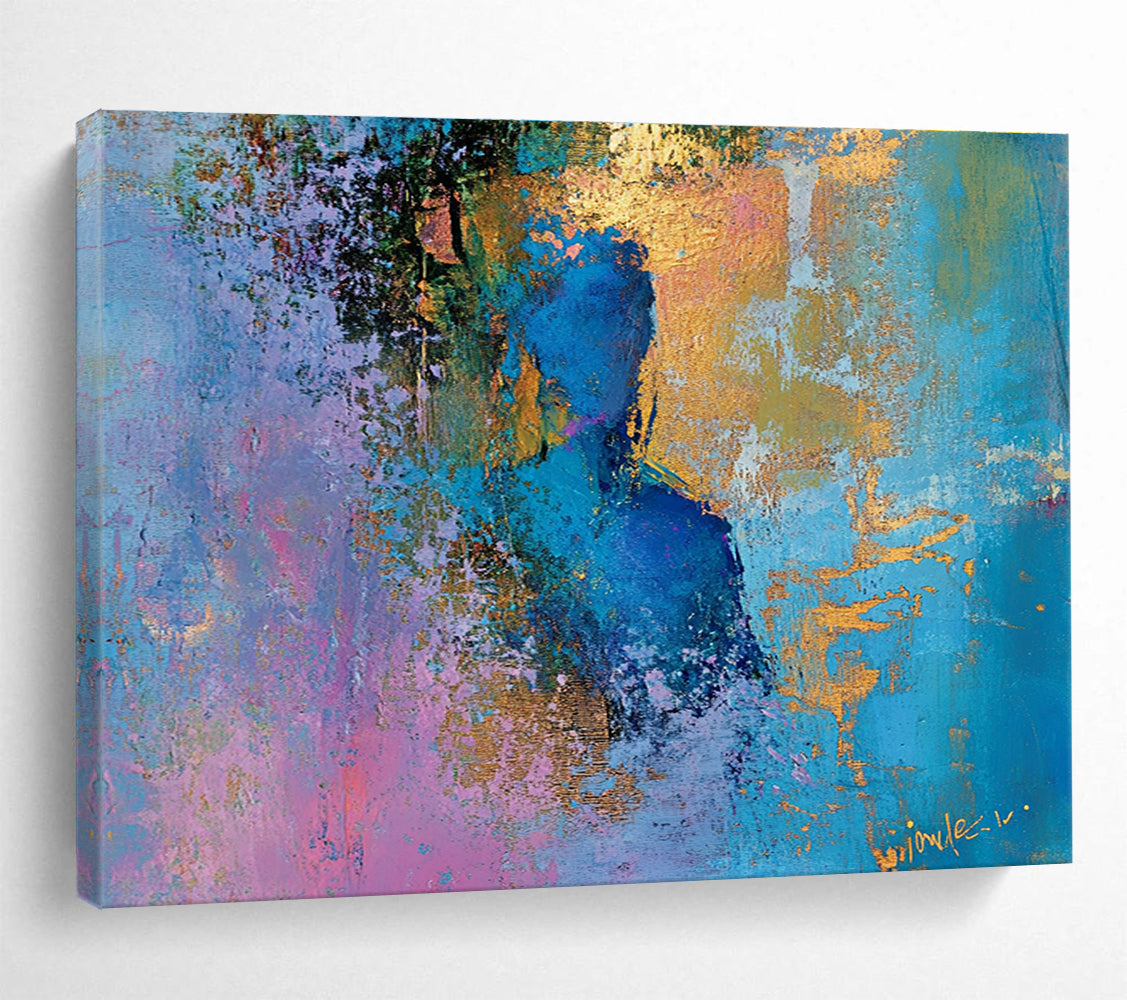Huge Size Blue, Purple, Gold, and Pink Abstract Figural Art - Acrylic Painting WB278