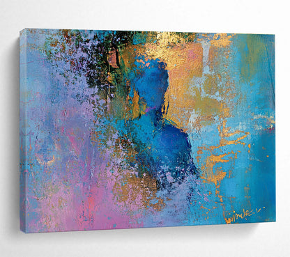Huge Size Blue, Purple, Gold, and Pink Abstract Figural Art - Acrylic Painting WB278