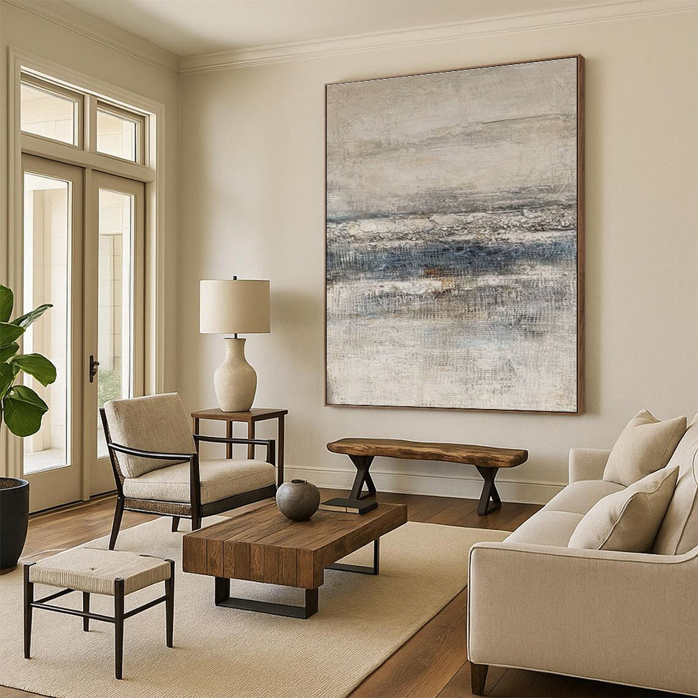 Beige, Gray Abstract Textured Art For Living Room and Bedroom WS461