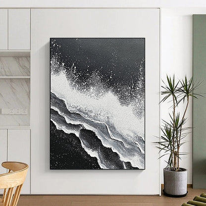 Unique Abstract Art Black and White Wave Textured Abstract Painting HS176