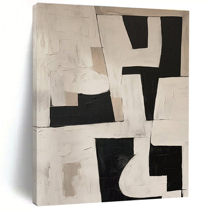 Acrylic Modern Art Paintings Black, White, and Beige Geometric Abstract Art HS759