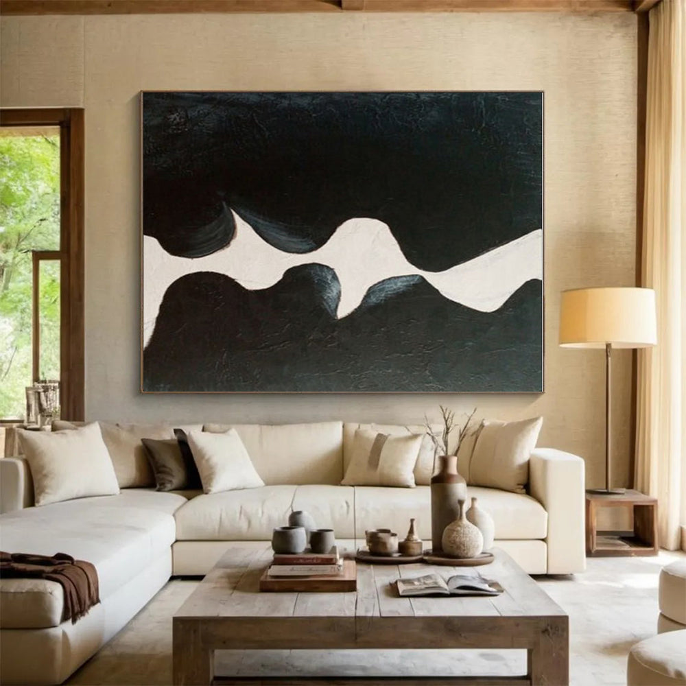 Minimalist Canvas Art Black and White Organic Abstract Art HS720