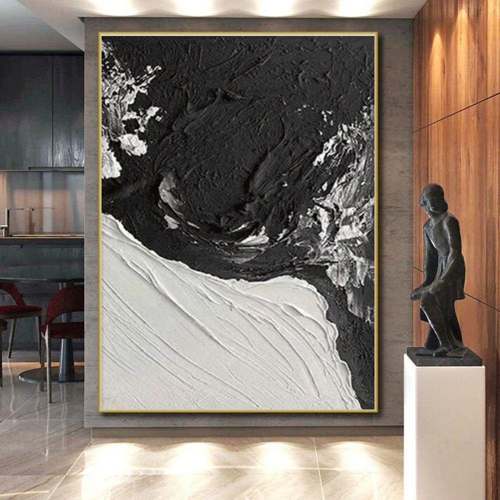 Unique Abstract Art Black and White Textured Abstract Painting HS575