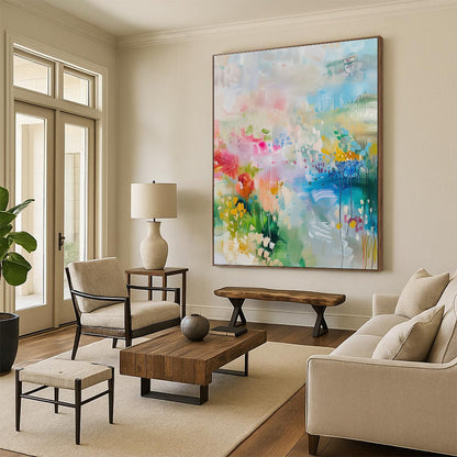 Large Contemporary Wall Art Multicolor Floral Abstract Art HS717