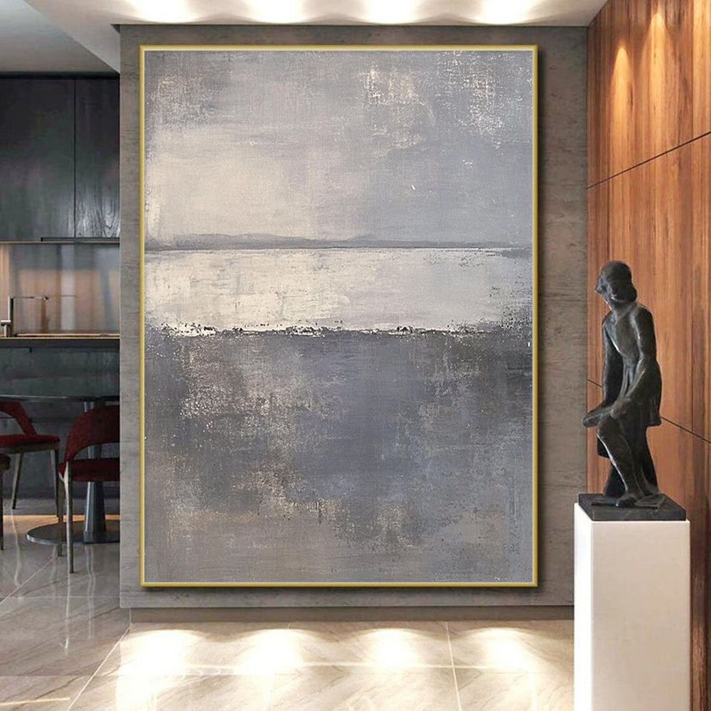 Hand Painted Art Gray Abstract Misty Landscape Painting For Sale HS113