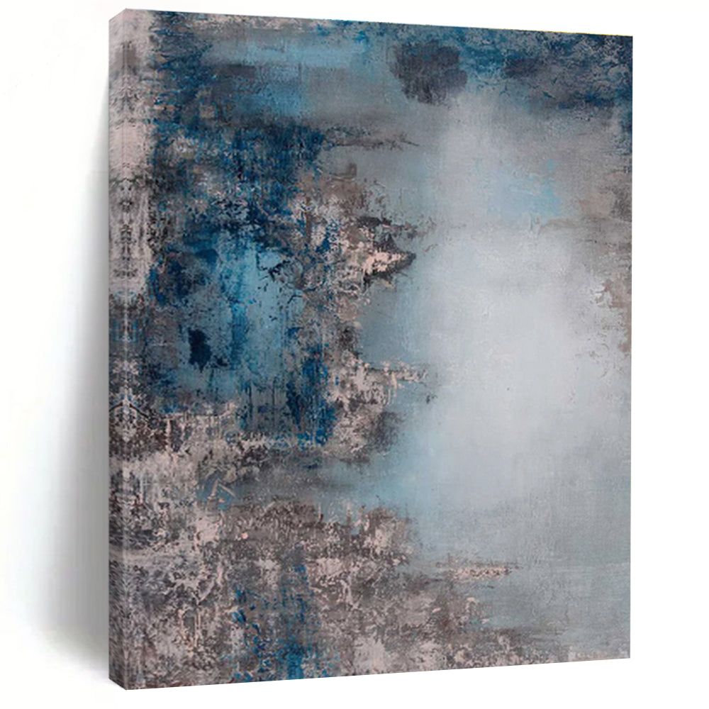 Unique Abstract Art Blue & Gray Textured Abstract, Large Contemporary Wall Art HS282
