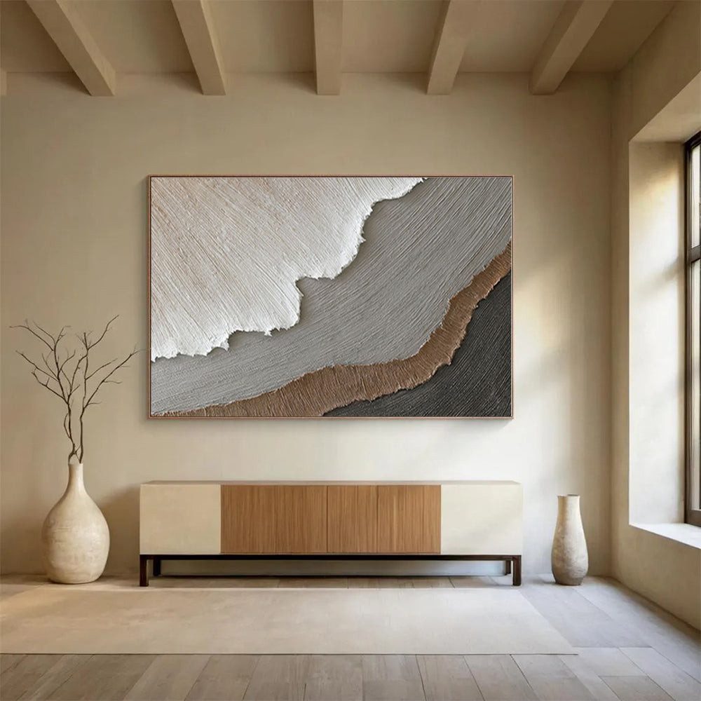 Big Size Beige, Gray and Brown Abstract Textured Painting WB066