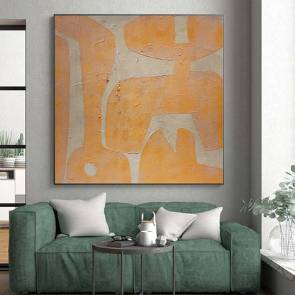 Hand-Painted Orange and Beige Abstract Shaped Painting For Sale HS021