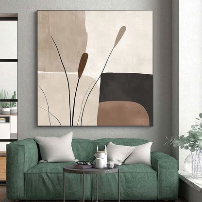 Handmade Art Beige, Brown, and Black Abstract Nature Painting For Sale HS135