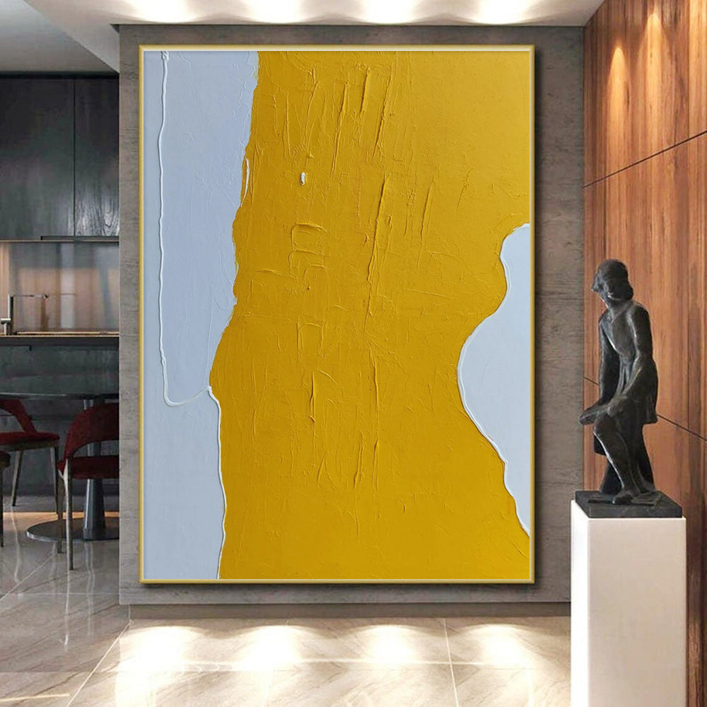 Hand-Painted Yellow & Gray Textured Abstract, Acrylic Modern Art Painting HS261