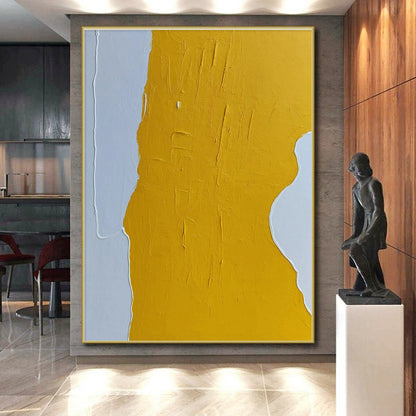 Hand-Painted Yellow & Gray Textured Abstract, Acrylic Modern Art Painting HS261