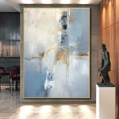 Hand Painted Art Blue, Gray, and Gold Textured Abstract Art HS752