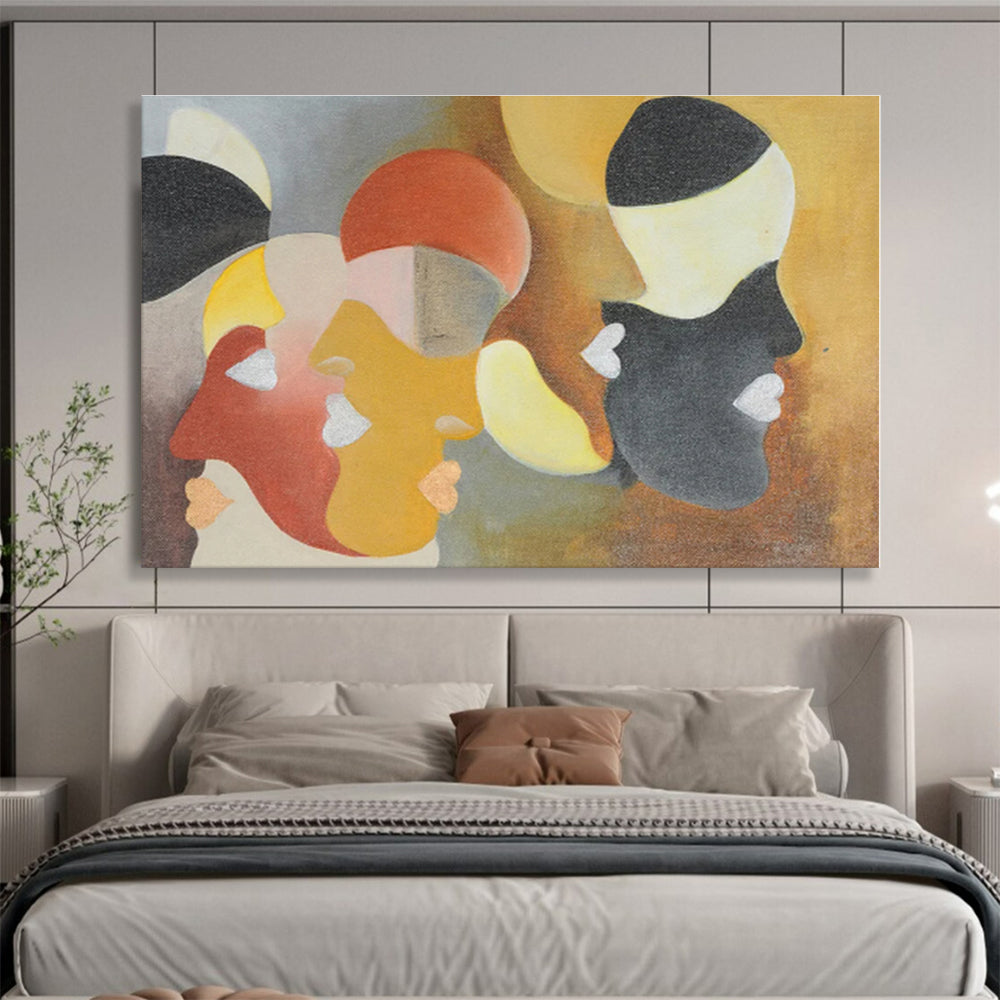 Multicolor Geometric Faces Abstract Painting, Abstract Acrylic Art WB003