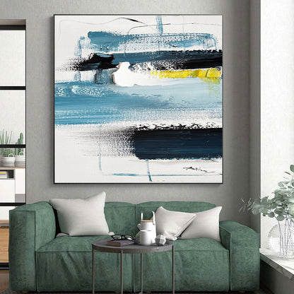 Modern Art Acrylic with Blue, Black, White and Yellow Colors, Abstract Urban Theme HS462